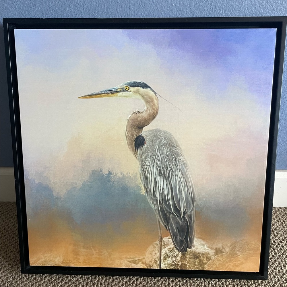 Wall‎ Art Heron on A Rock 20” by 20”- Painting on Canvas